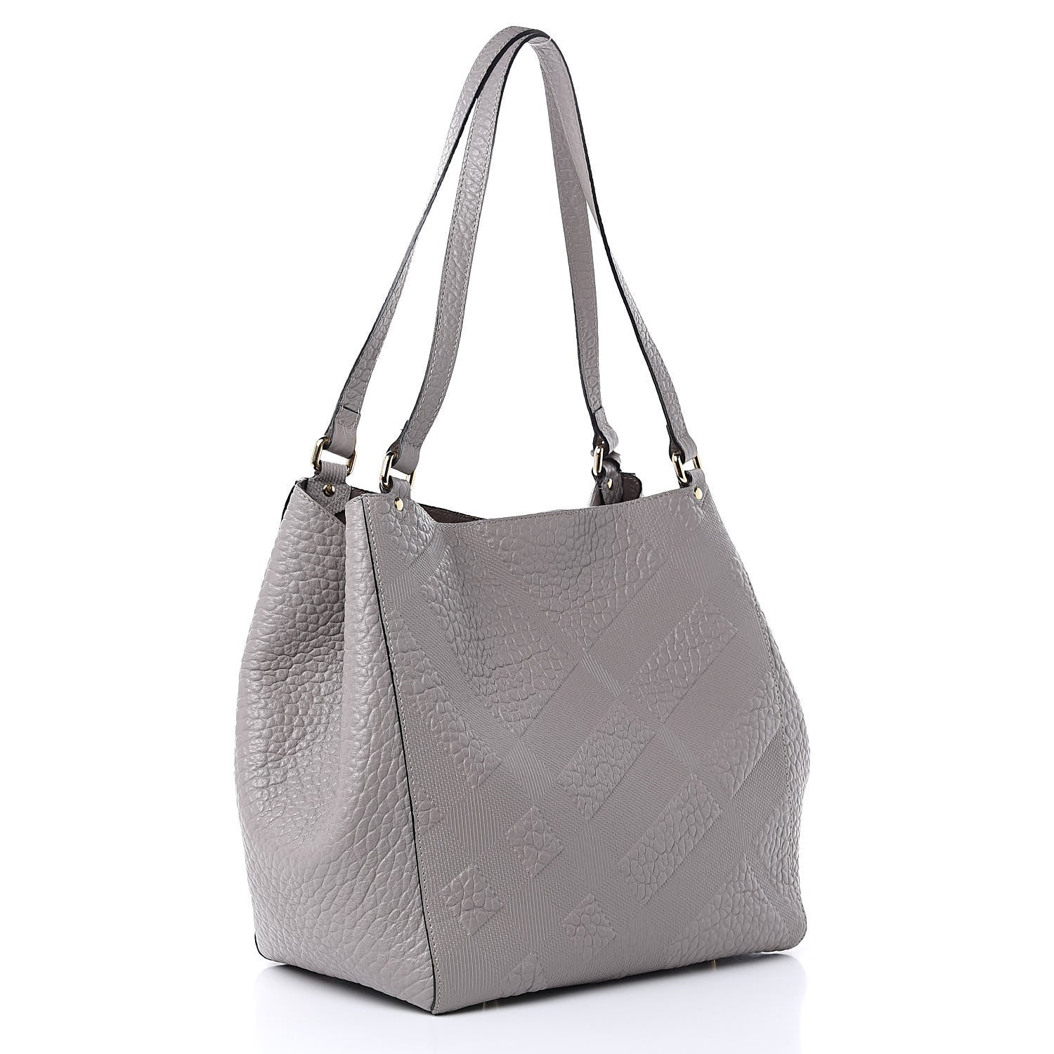Burberry Signature Grain Calfskin Check Embossed Small Canterbury Tote Pale Grey 3 of 10