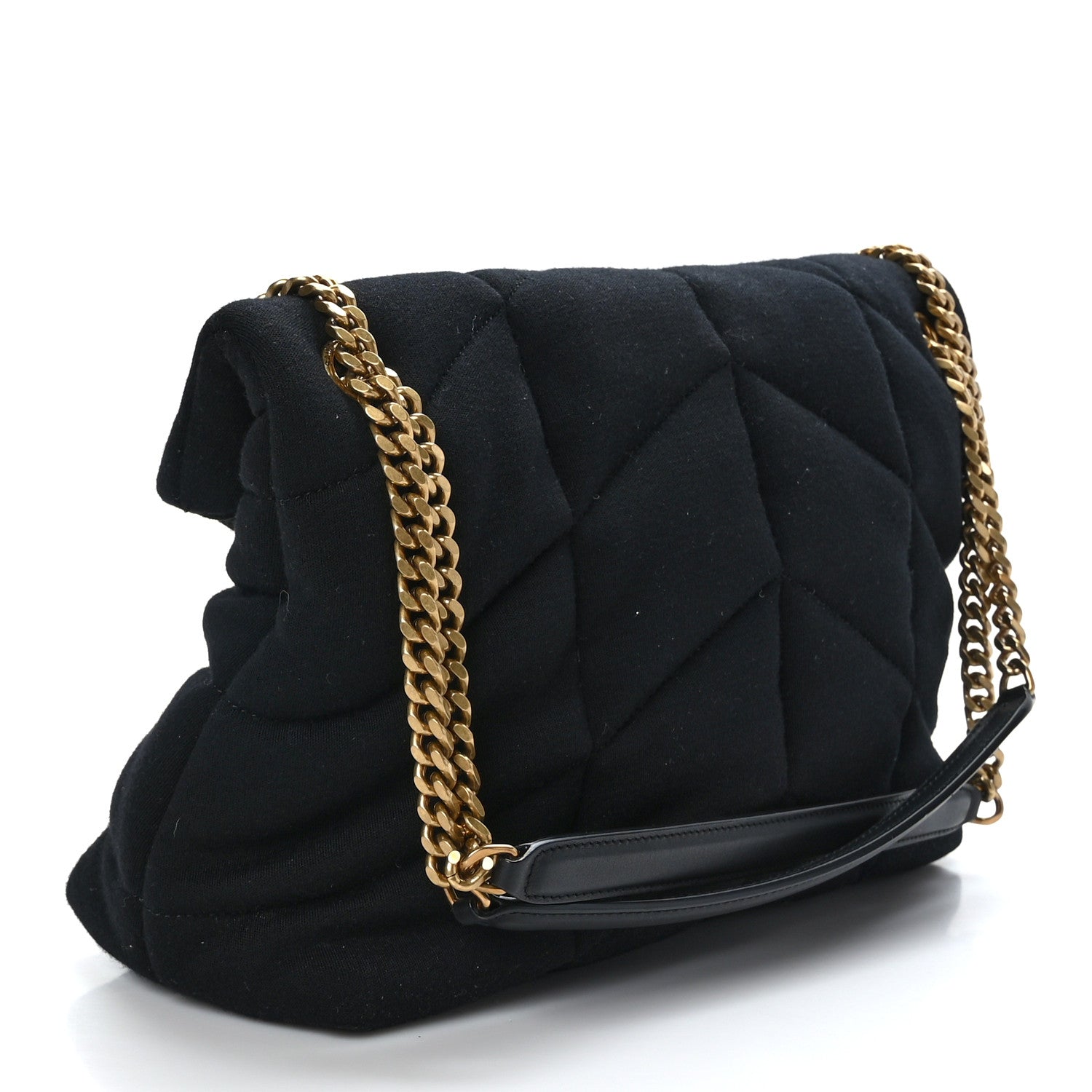 Saint Laurent Wool Jersey Quilted Medium Loulou Puffer Monogram Chain Satchel Black 3 of 9