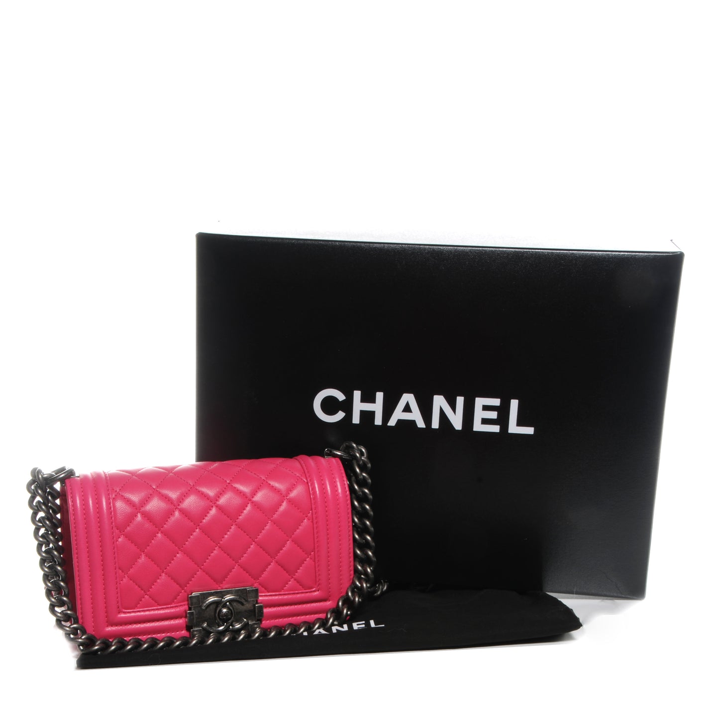 Lambskin Quilted Small Boy Flap Dark Pink