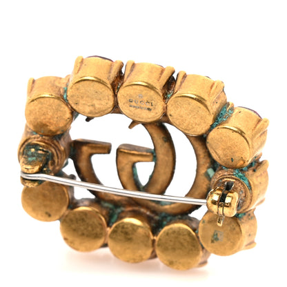 Gucci Metal Crystal Double G Brooch Aged Gold Red 4 of 5
