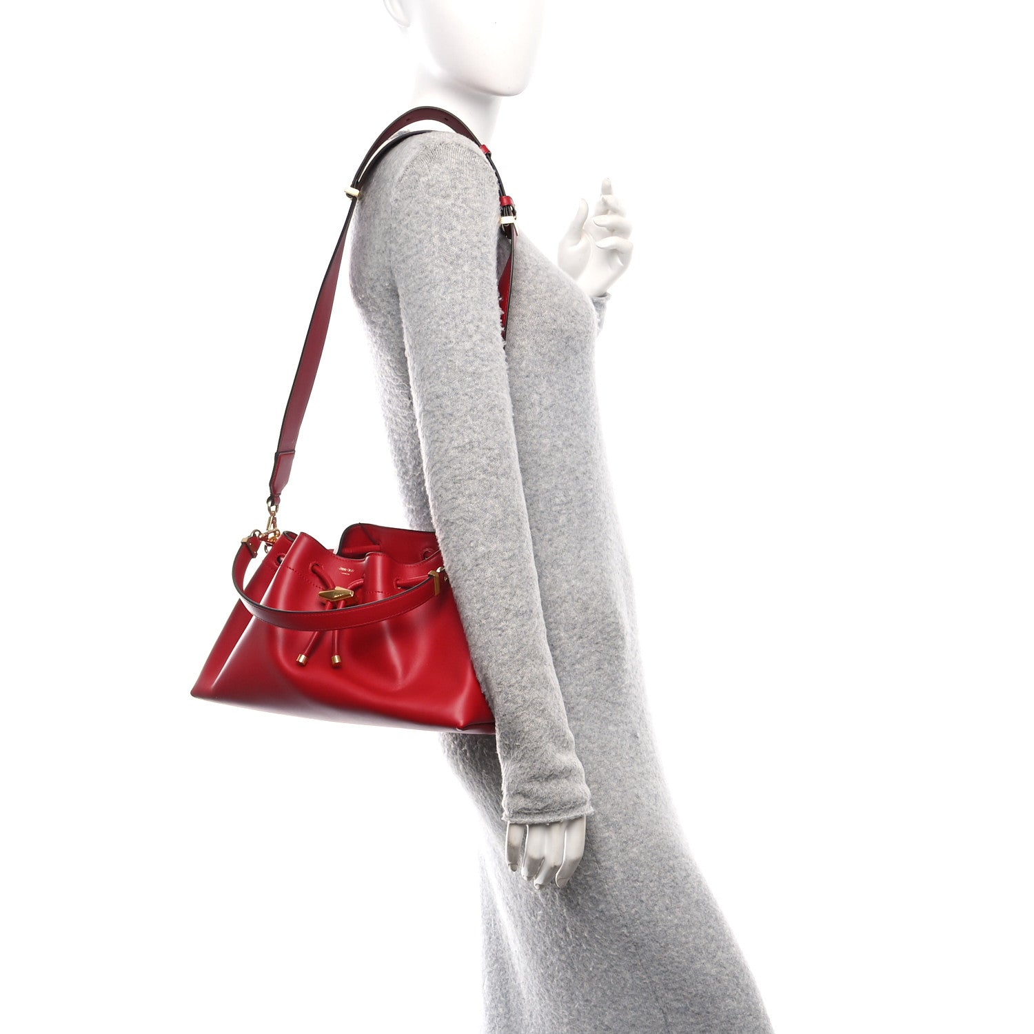 Jimmy Choo Soft Shiny Calfskin Bon Bon East West Bucket Bag Ruby Red 2 of 9