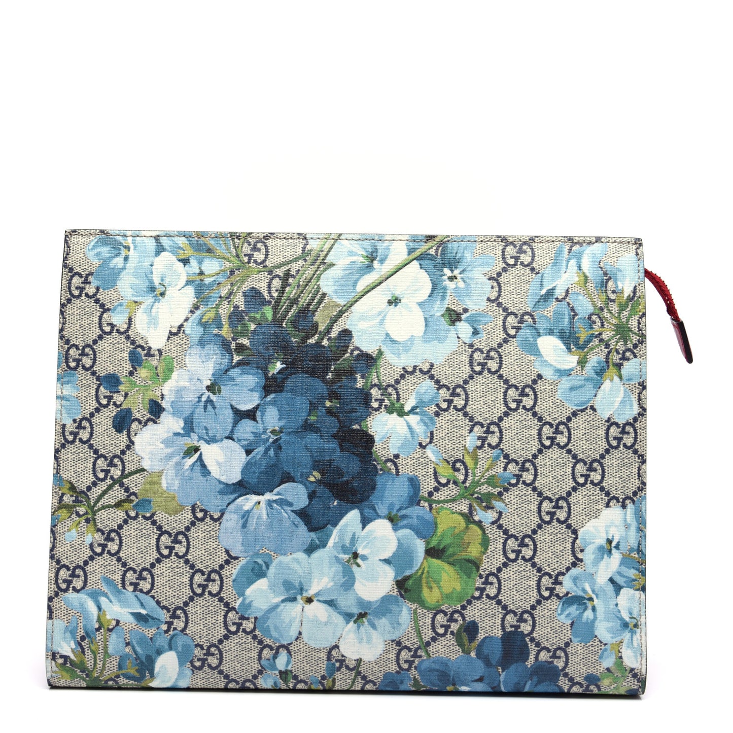 GG Supreme Monogram Blooms Large Cosmetic Case Beige Blue Navy Hibiscus Red
