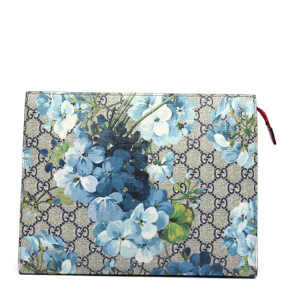 Gucci GG Supreme Monogram Blooms Large Cosmetic Case Beige Blue Navy Hibiscus Red 1 of 12