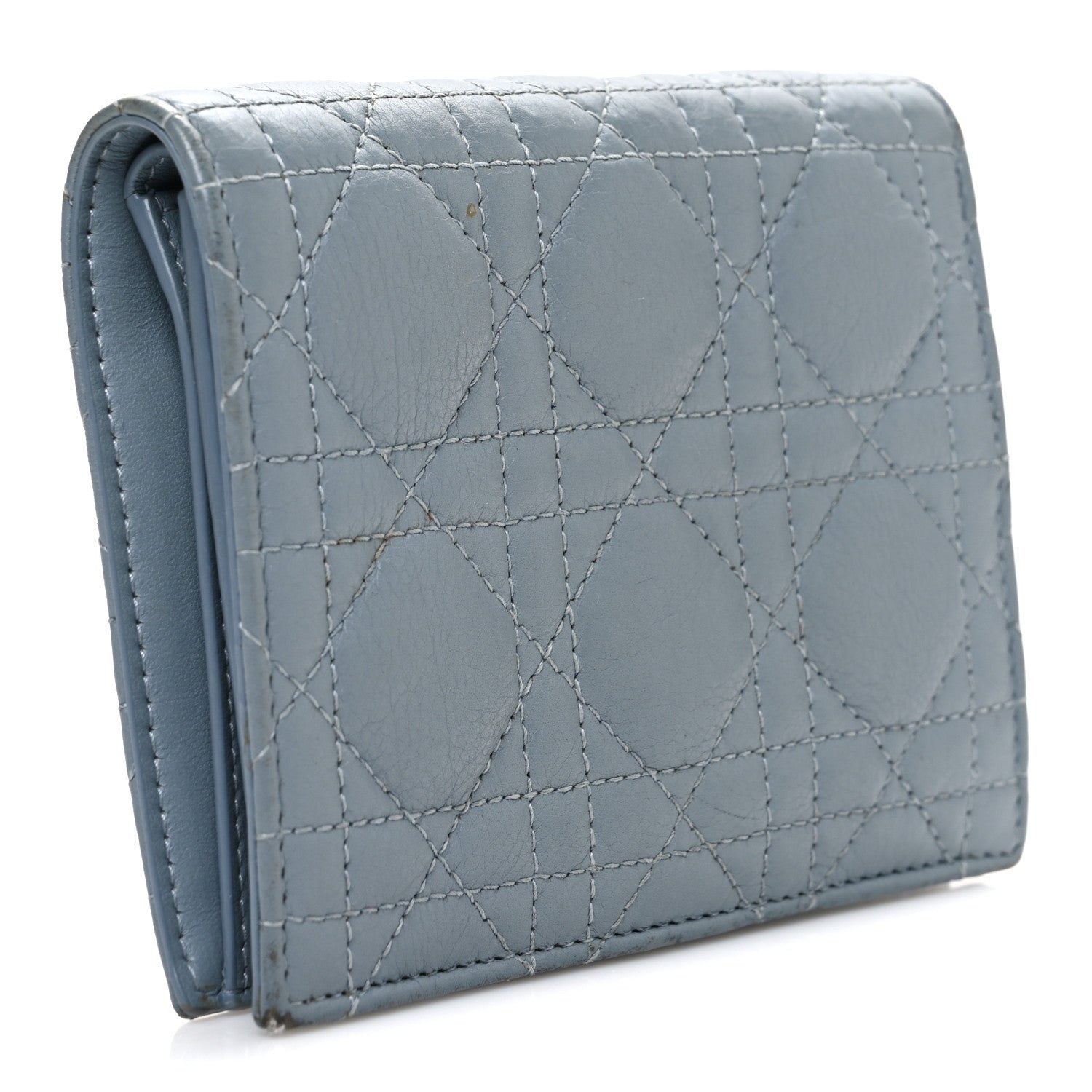 Christian Dior Supple Calfskin Cannage Caro Slim Wallet Cloud Blue 3 of 7