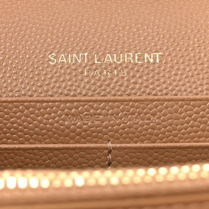 Saint Laurent Grain De Poudre Matelasse Chevron Monogram Chain Wallet Dark Natural 6 of 13