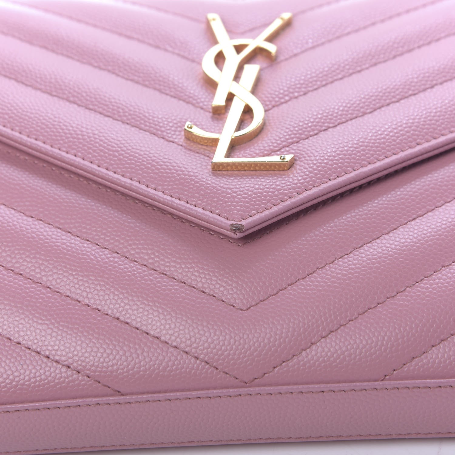 Saint Laurent Grain De Poudre Matelasse Chevron Monogram Chain Wallet Tender Pink 11 of 13