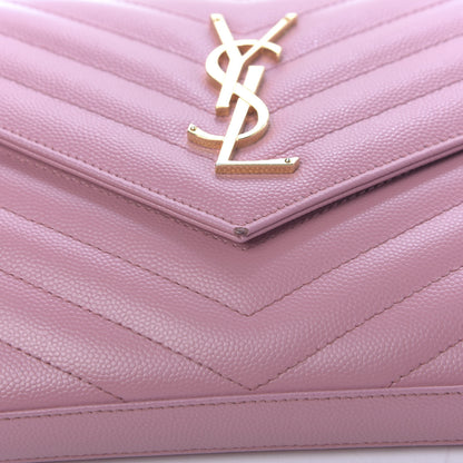 Saint Laurent Grain De Poudre Matelasse Chevron Monogram Chain Wallet Tender Pink 11 of 13