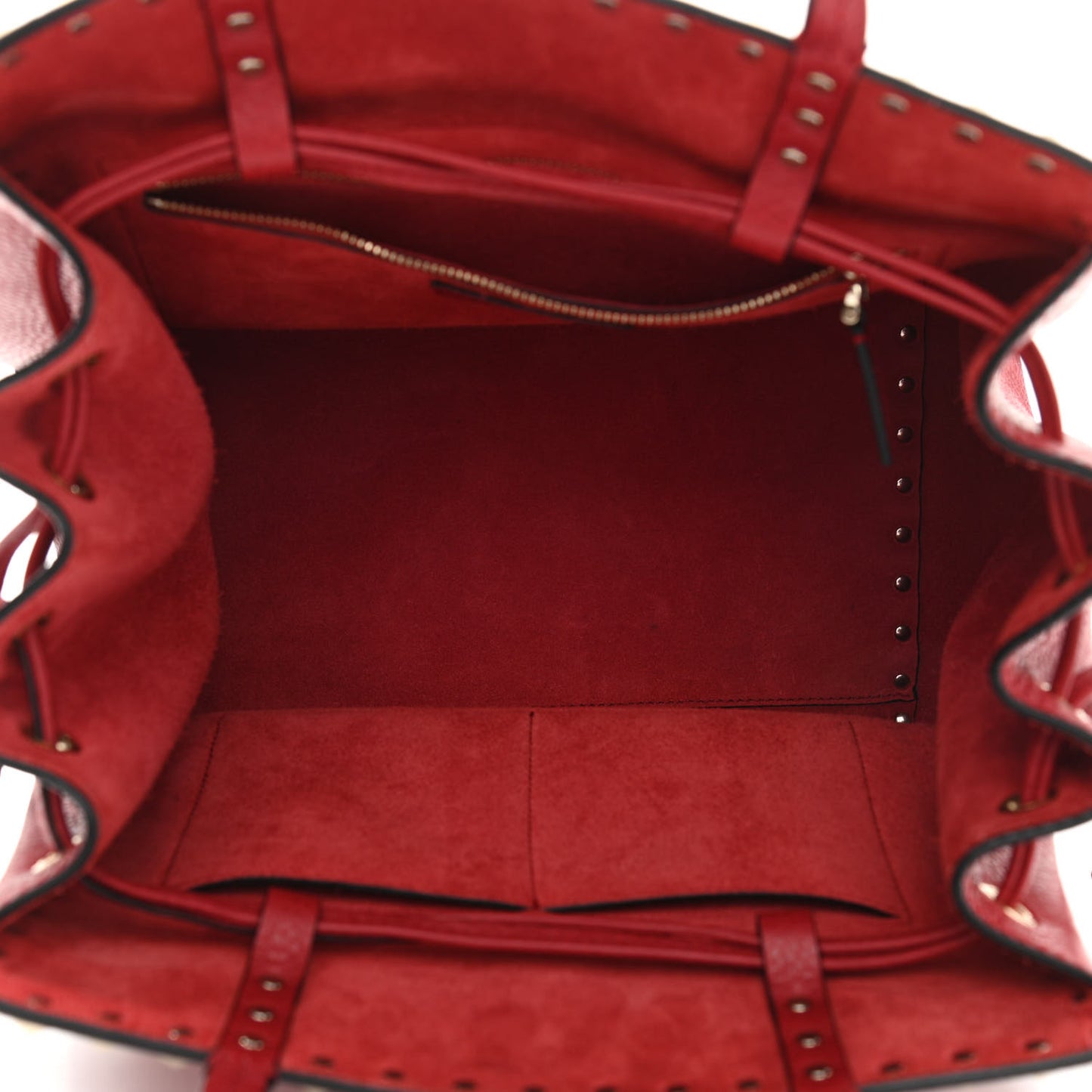Grained Calfskin Rockstud Double Handle Cinch Tote Rosso Valentino