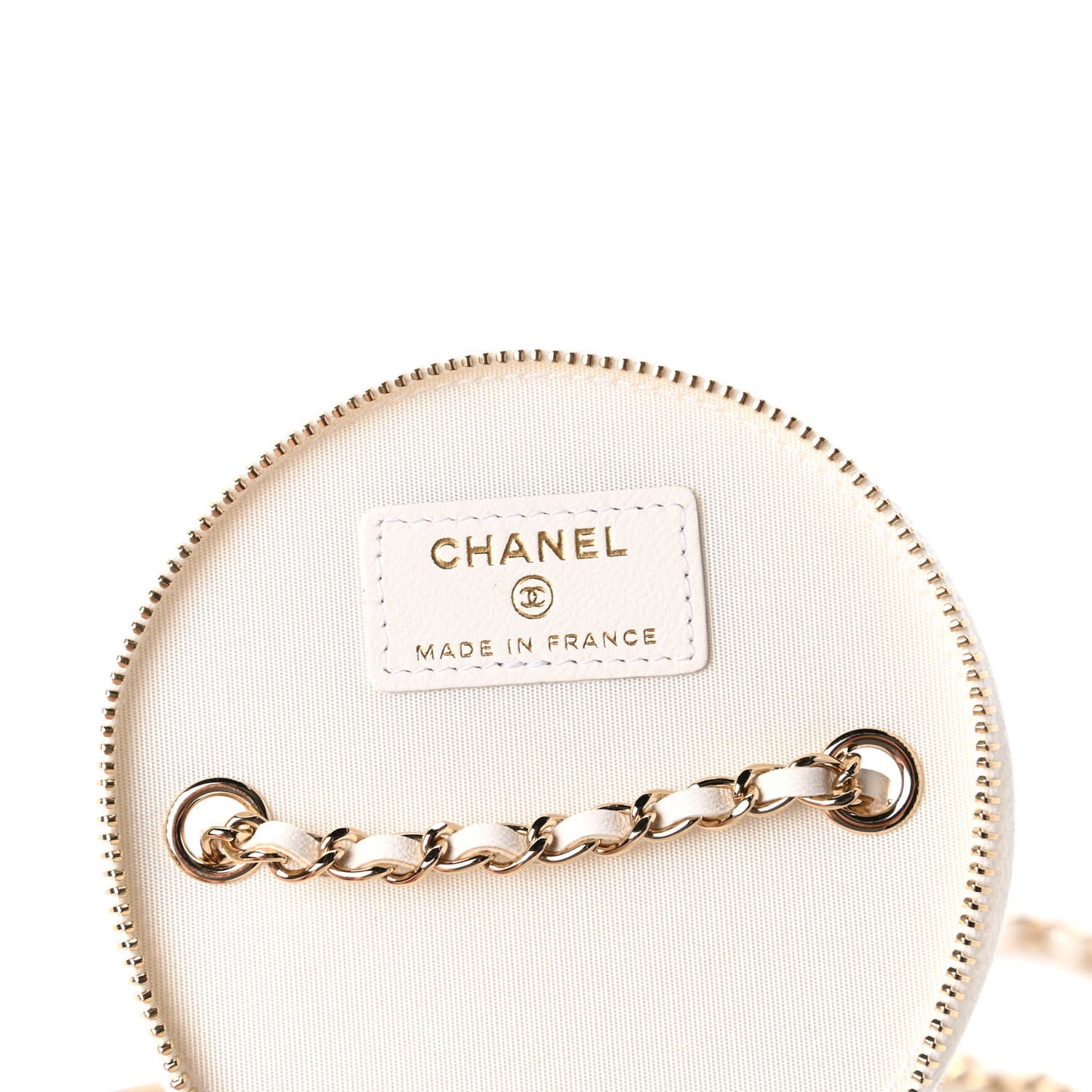 Lambskin Quilted Round Small Vanity Case With Chain White Black