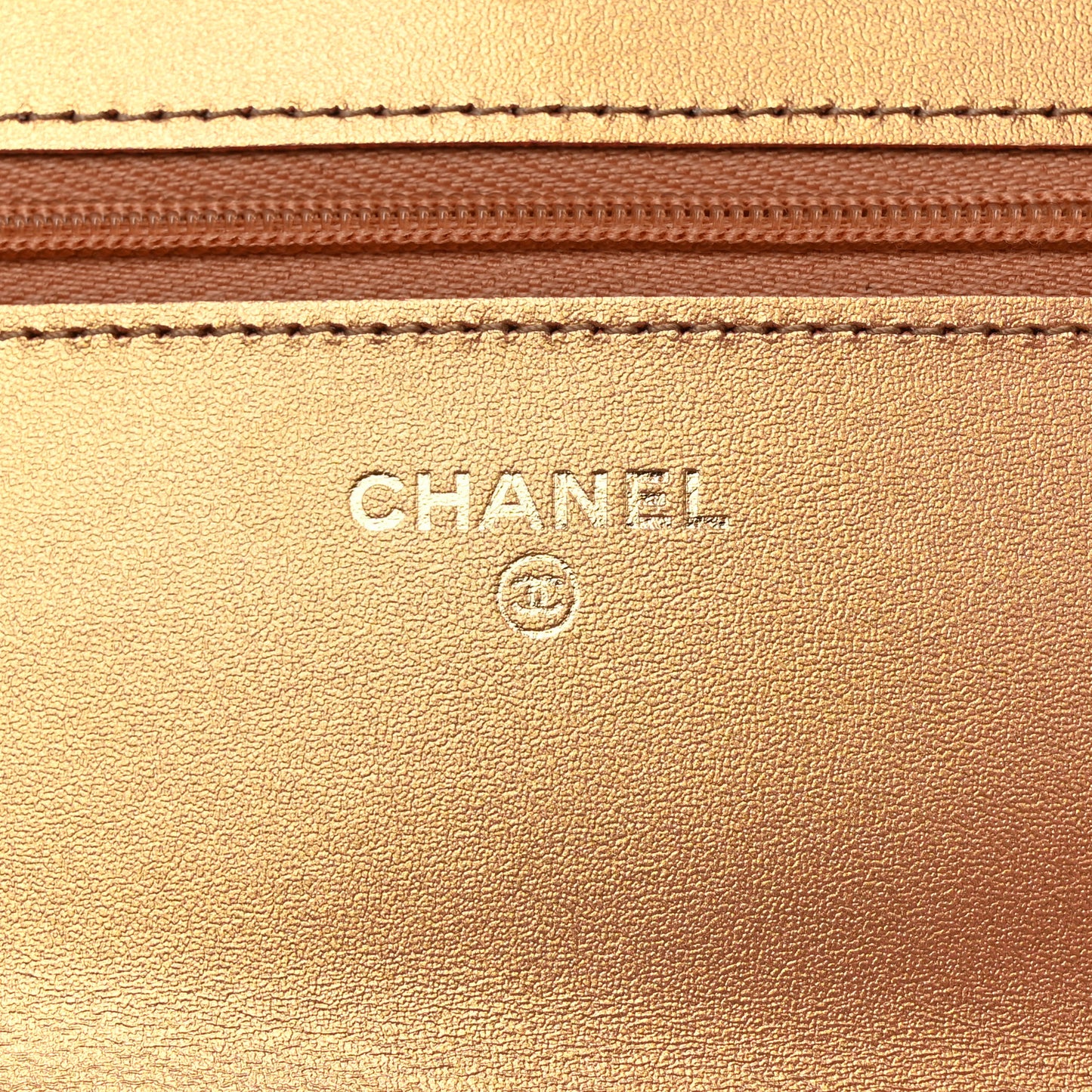 Metallic Lambskin Quilted Wallet On Chain WOC Golden