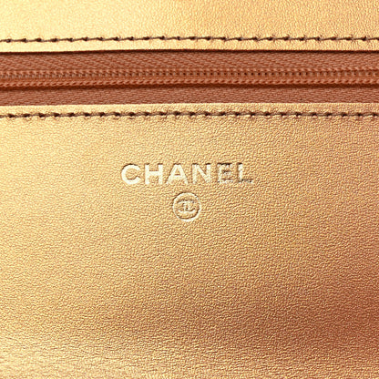 Chanel Metallic Lambskin Quilted Wallet On Chain WOC Golden 6 of 12