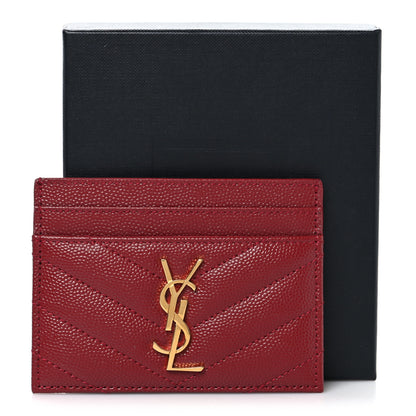 Saint Laurent Grain De Poudre Matelasse Chevron Monogram Credit Card Case Palissandre 8 of 8