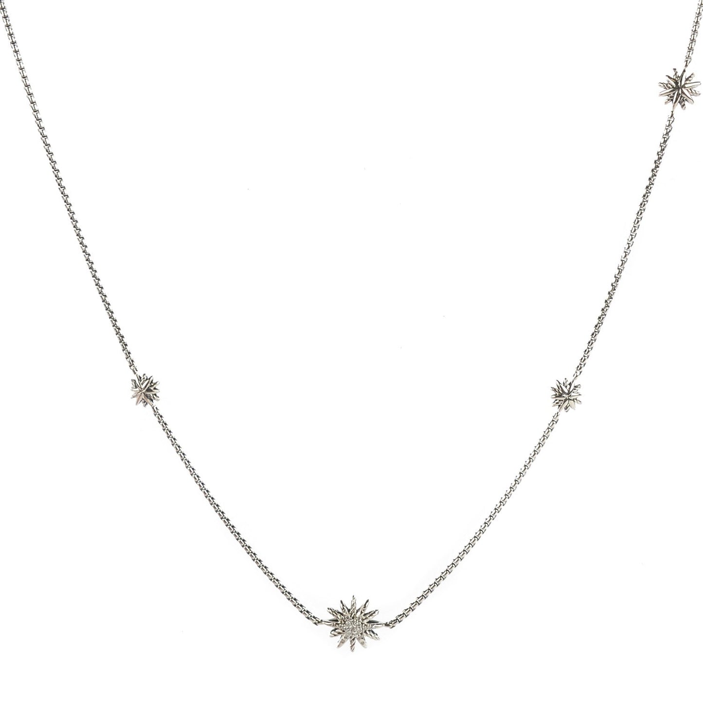 Sterling silver Pave Diamond 10-12mm Starburst Station Necklace