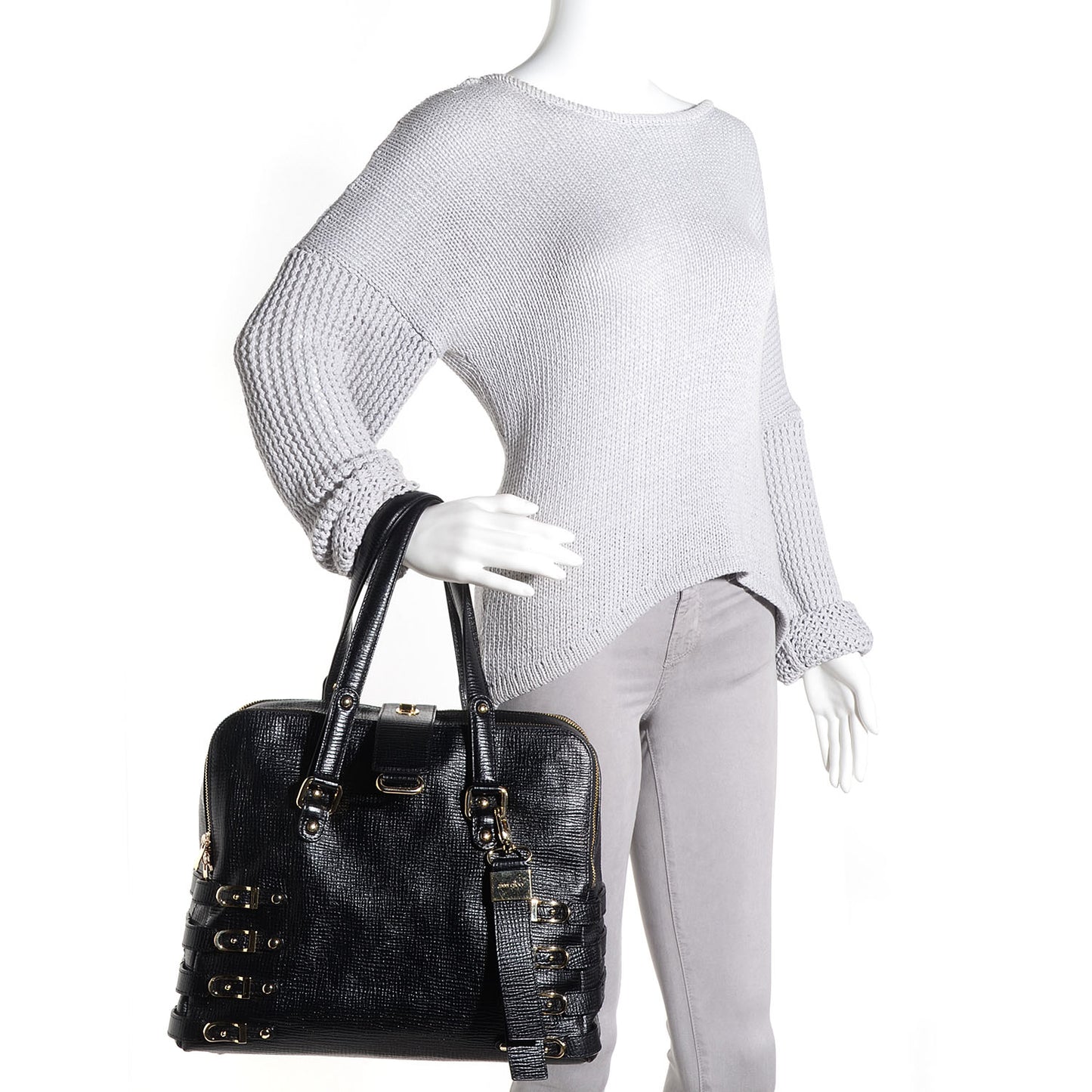 Textured Calfskin Blythe L Satchel Black