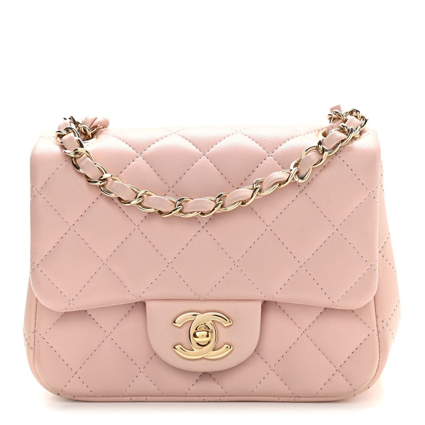 Lambskin Quilted Mini Square Flap Light Pink