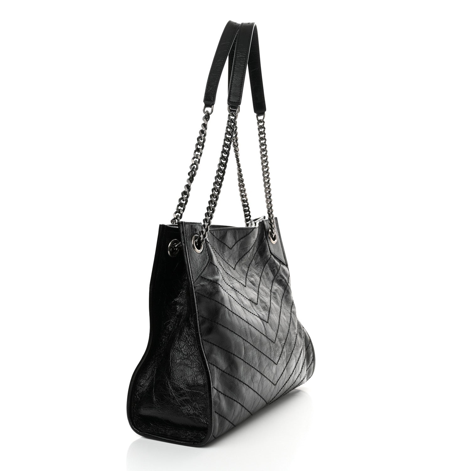 Saint Laurent Crinkled Calfskin Matelasse Monogram Medium Niki Shopper Tote Black 3 of 12