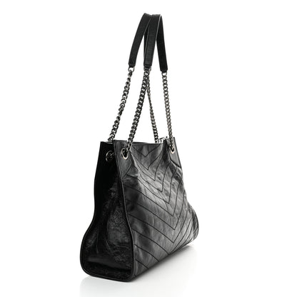 Saint Laurent Crinkled Calfskin Matelasse Monogram Medium Niki Shopper Tote Black 3 of 12