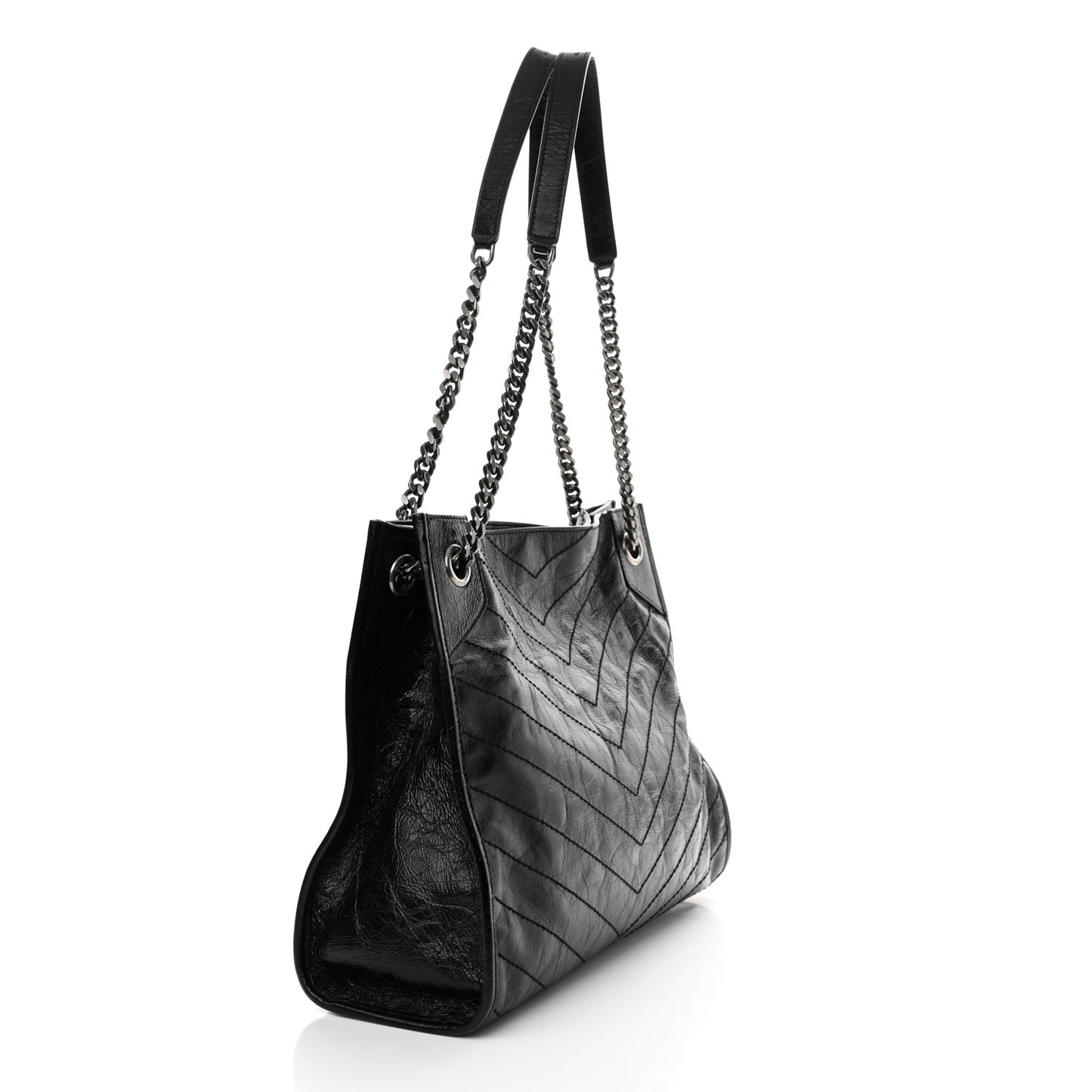 Crinkled Calfskin Matelasse Monogram Medium Niki Shopper Tote Black