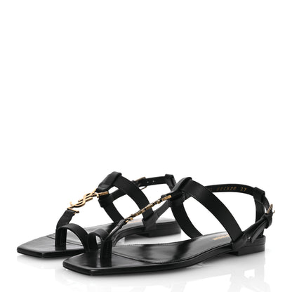 Saint Laurent Calfskin Cassandra Monogram Sandals 37 Black 4 of 12