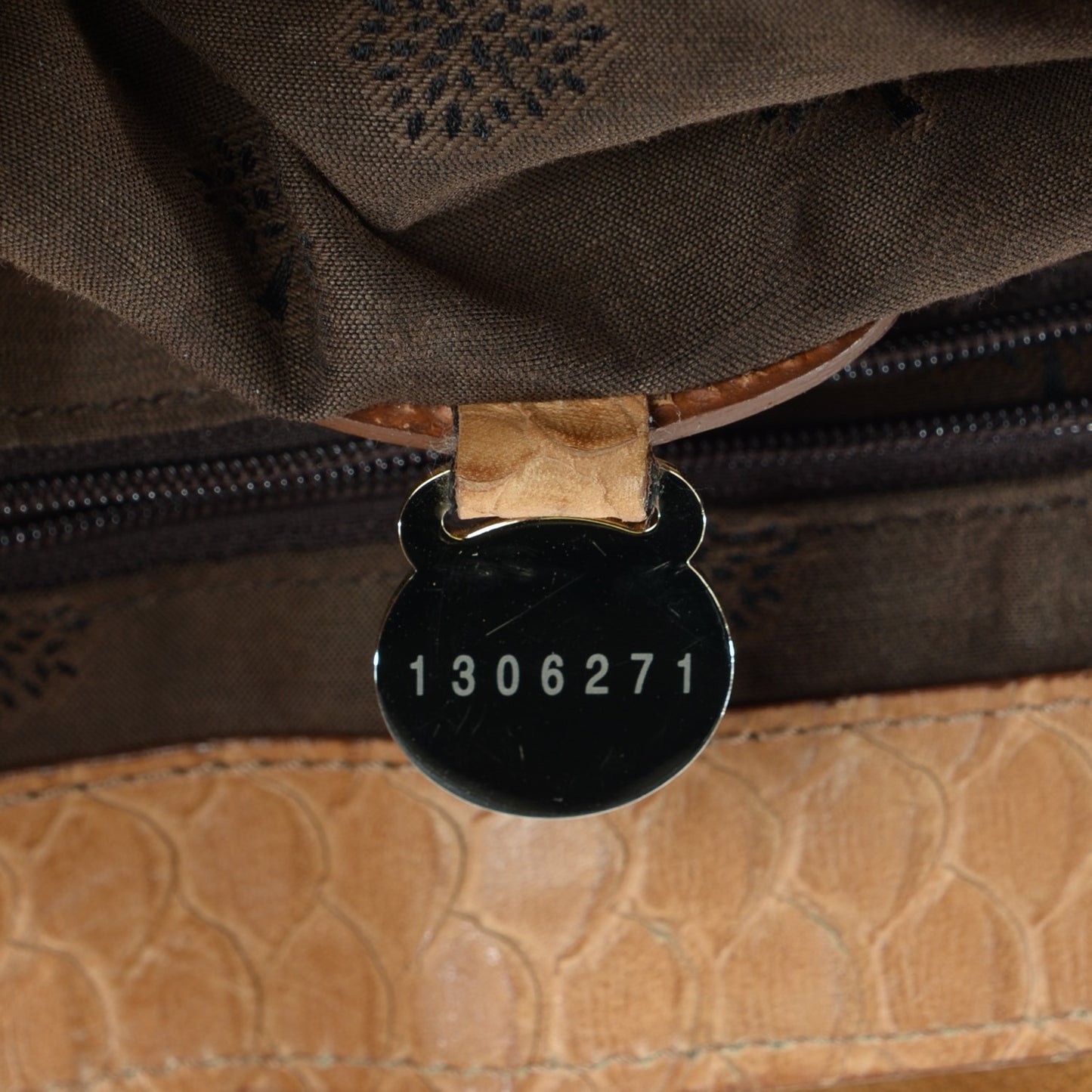 Silky Calfskin Snake Print Oversized Alexa Deer Brown