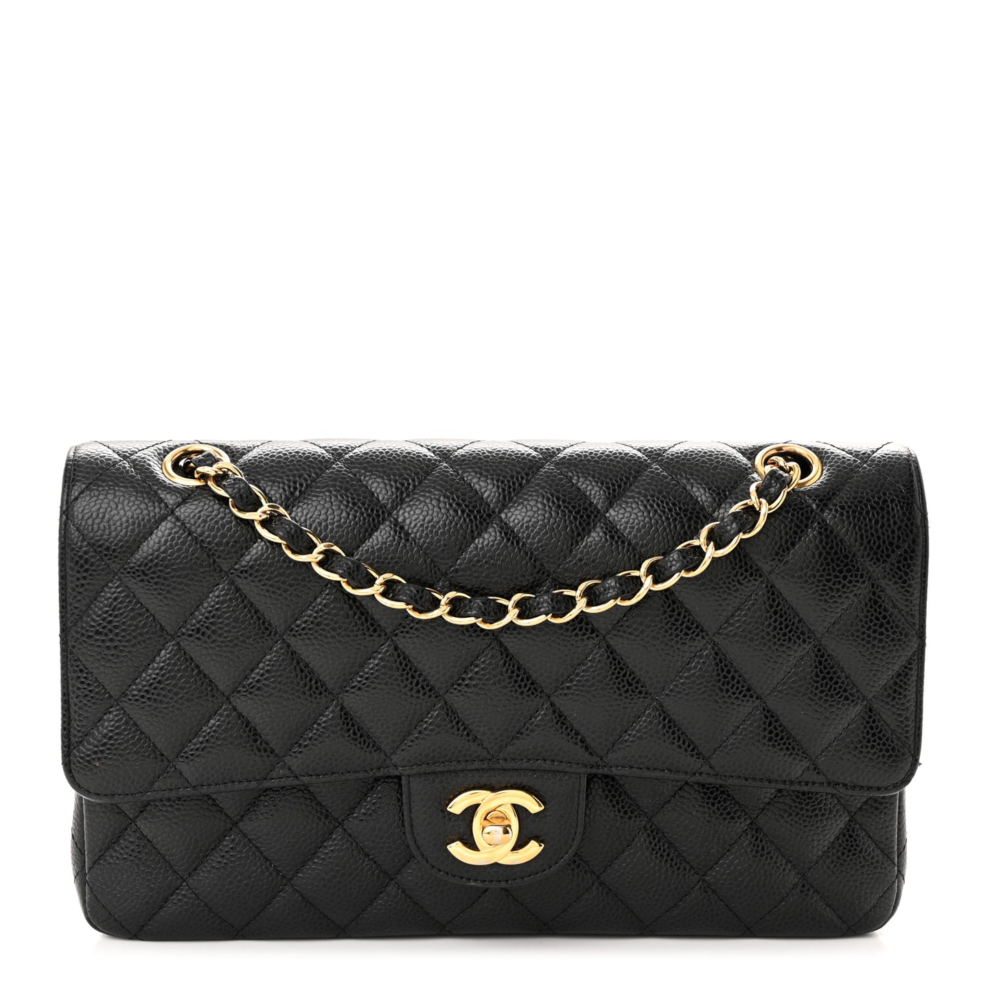 Caviar Quilted Medium Double Flap Black