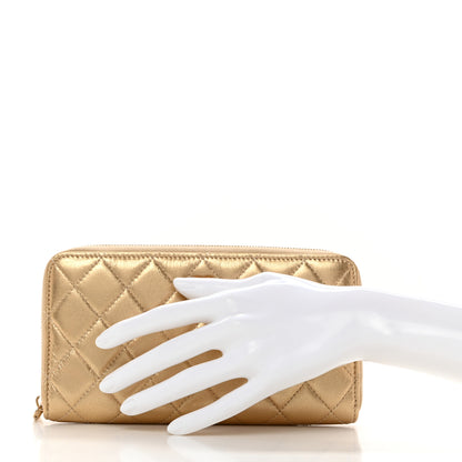 Chanel Metallic Lambskin Quilted Large Gusset Zip Around Wallet Gold 2 of 9