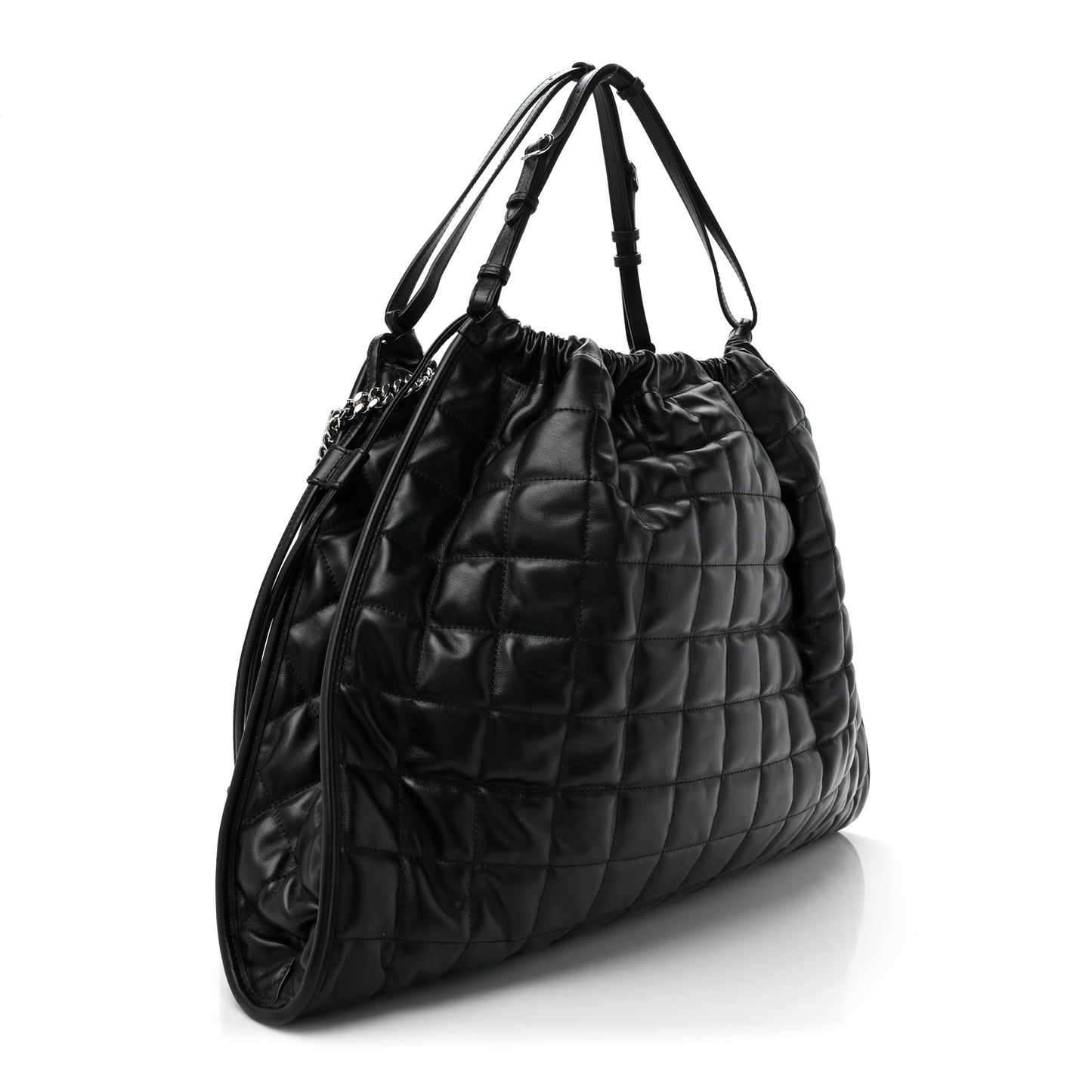 Calfskin Quilted Large Deco Tote Bag Black