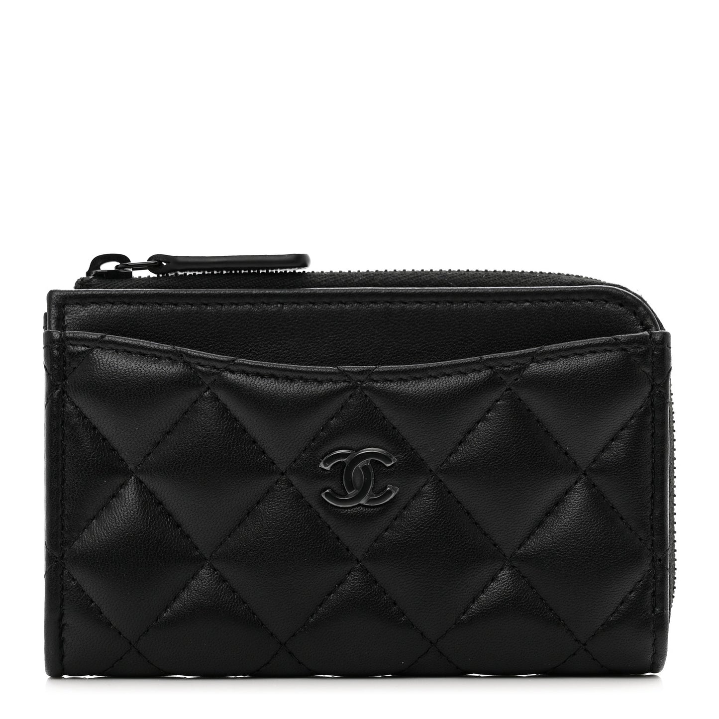 Lambskin Quilted Zip Card Holder So Black