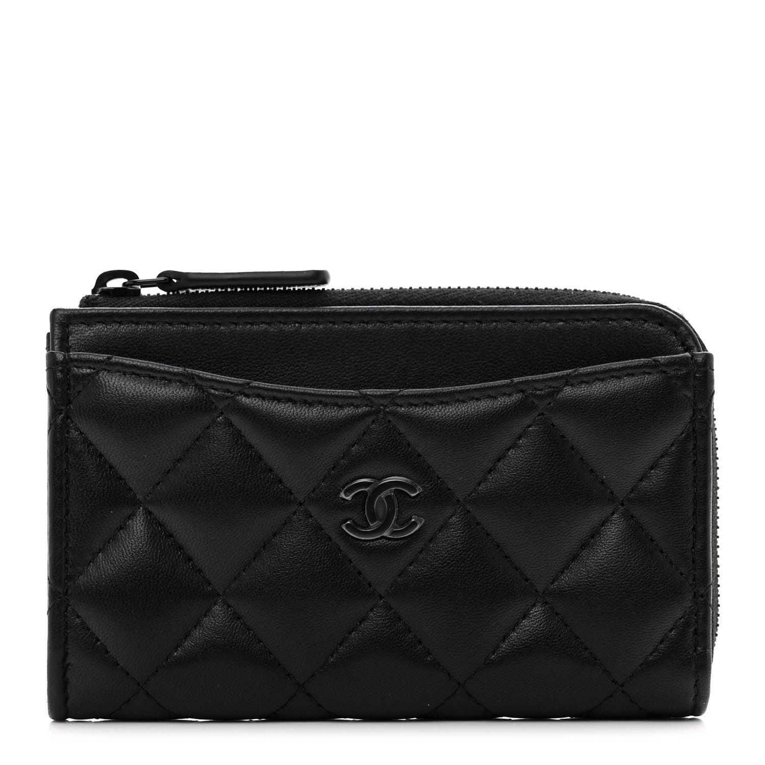 Chanel Lambskin Quilted Zip Card Holder So Black 1 of 7