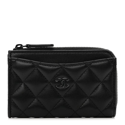 Chanel Lambskin Quilted Zip Card Holder So Black 1 of 7