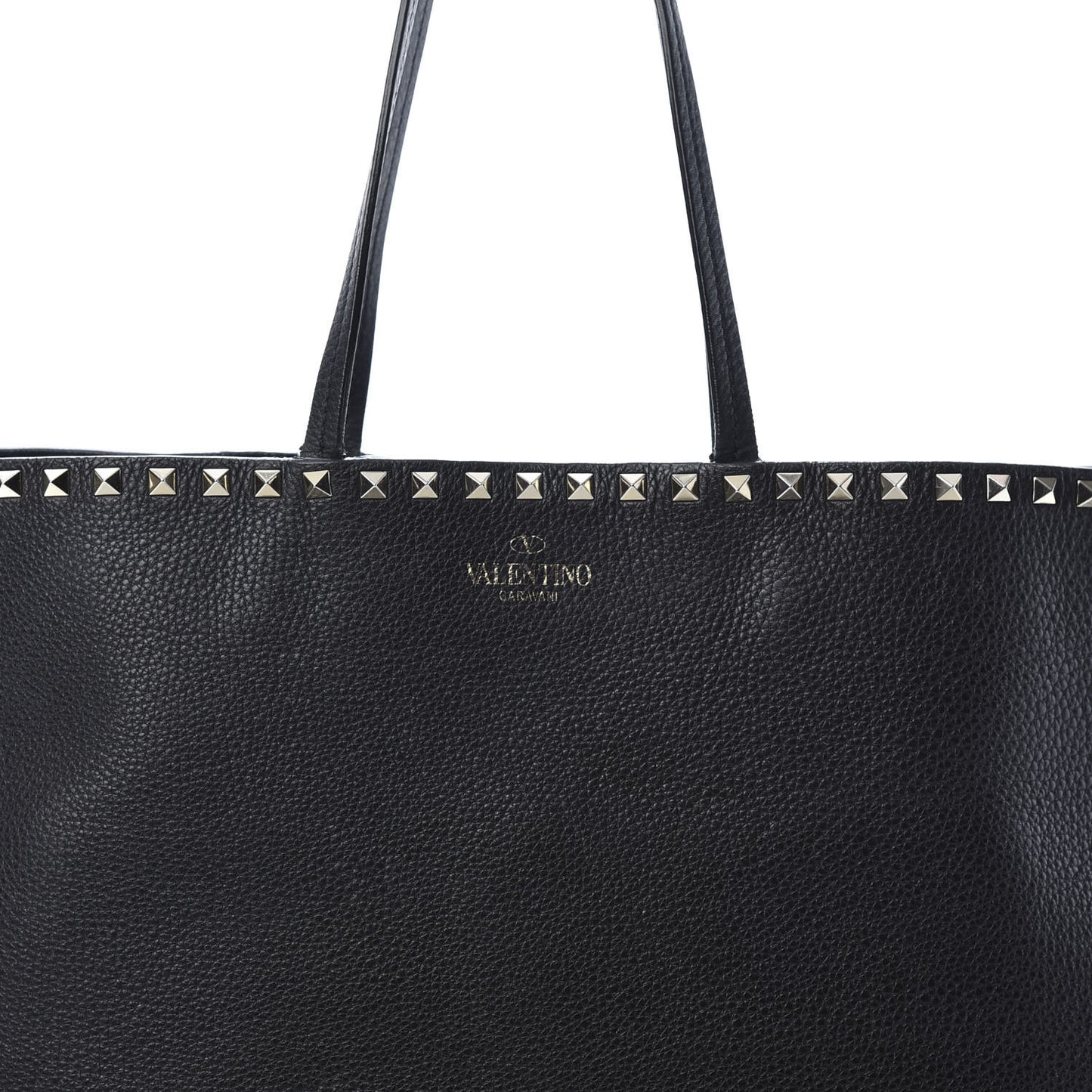 Grained Calfskin Rockstud Shoulder Tote Black