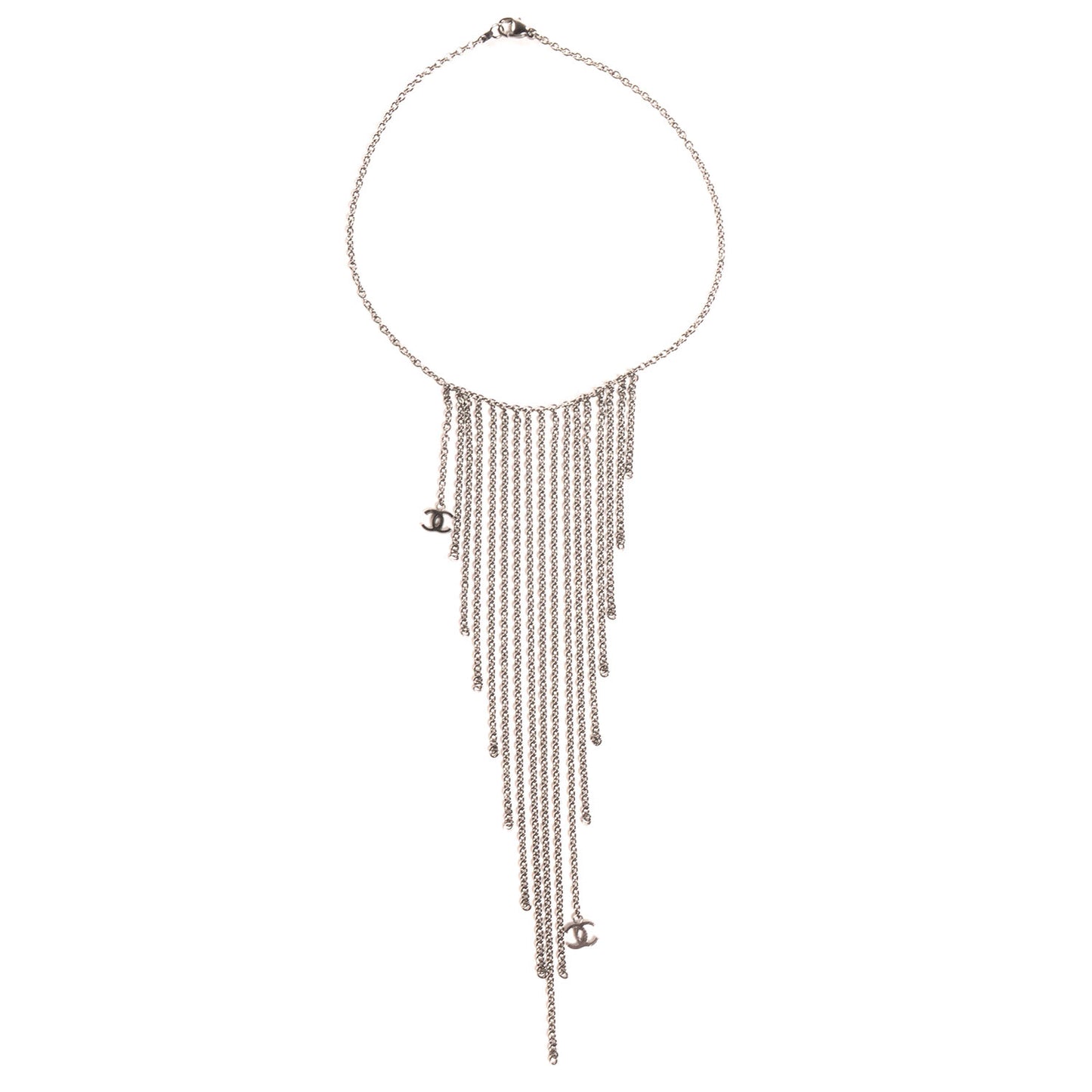 Waterfall Chain CC Long Strand Necklace Ruthenium