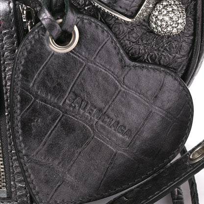 Balenciaga Metallic Calfskin Crocodile Embossed Crystal Small Le Cagole Shoulder Bag Gunmetal 8 of 14