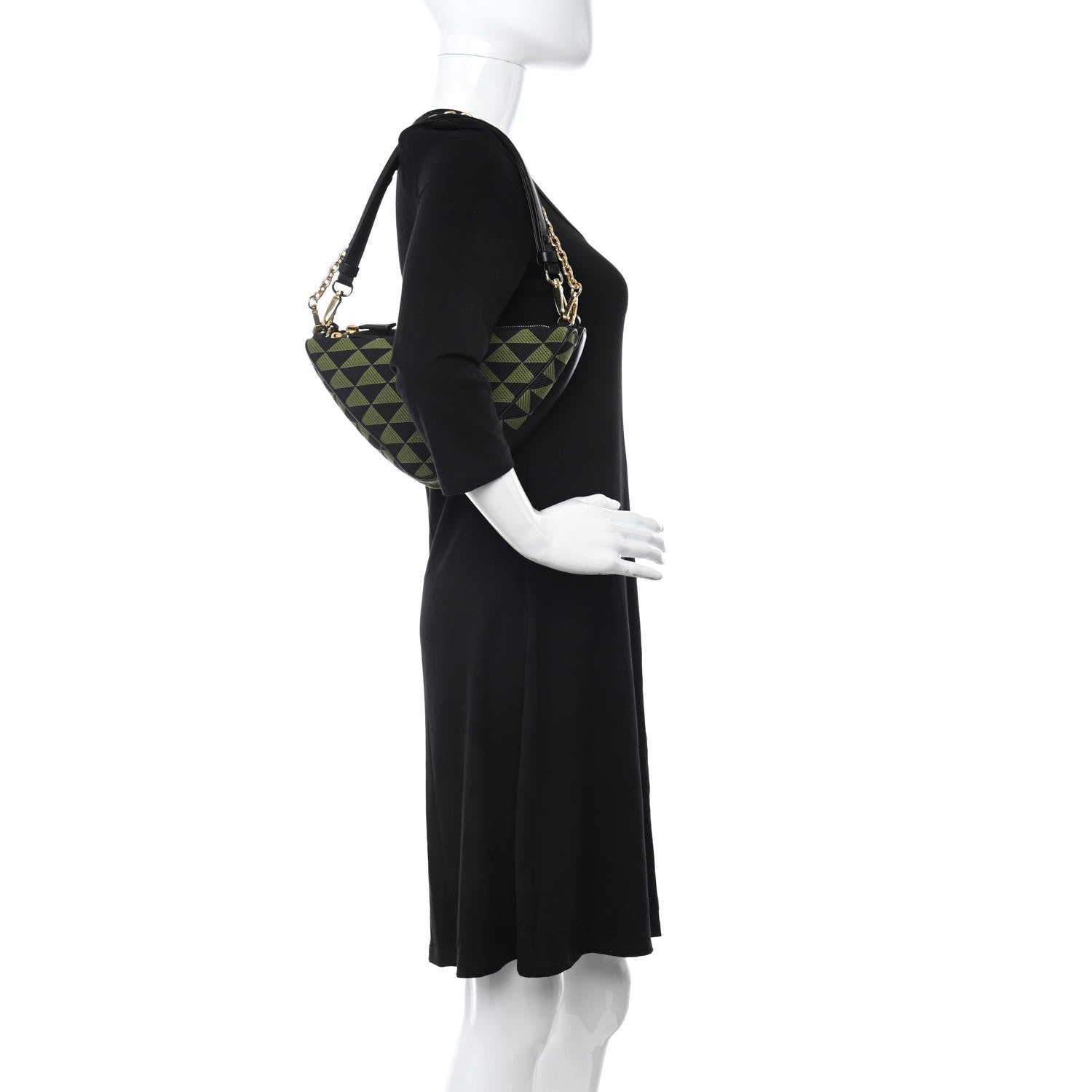 Prada Jacquard Calfskin Triangolo Symbole Embroidered Mini Triangle Double Bag Black Edera 2 of 8