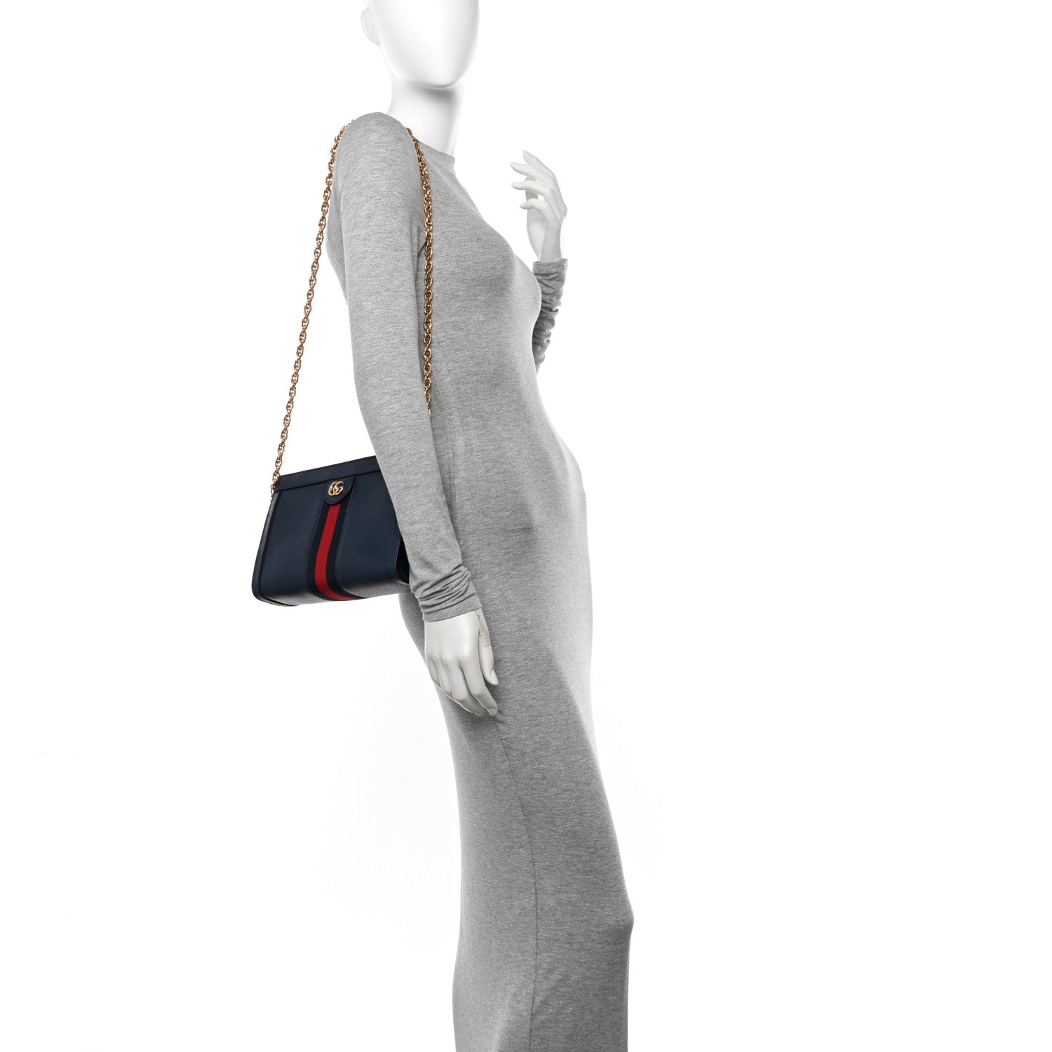 Gucci Textured Calfskin Web Small Ophidia Chain Shoulder Bag Blue Agata 2 of 11