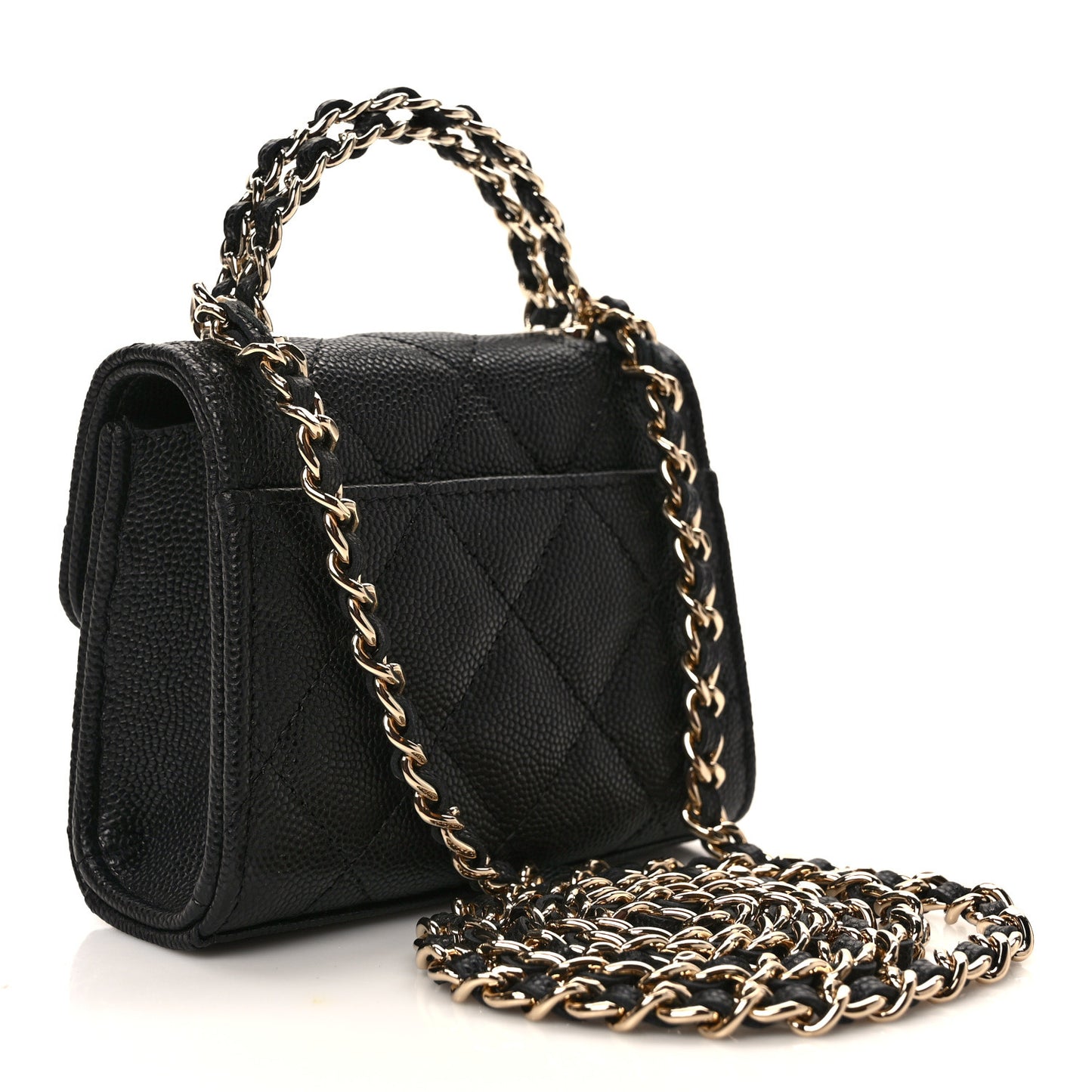 Caviar Quilted Chain Top Handle With Chain Black