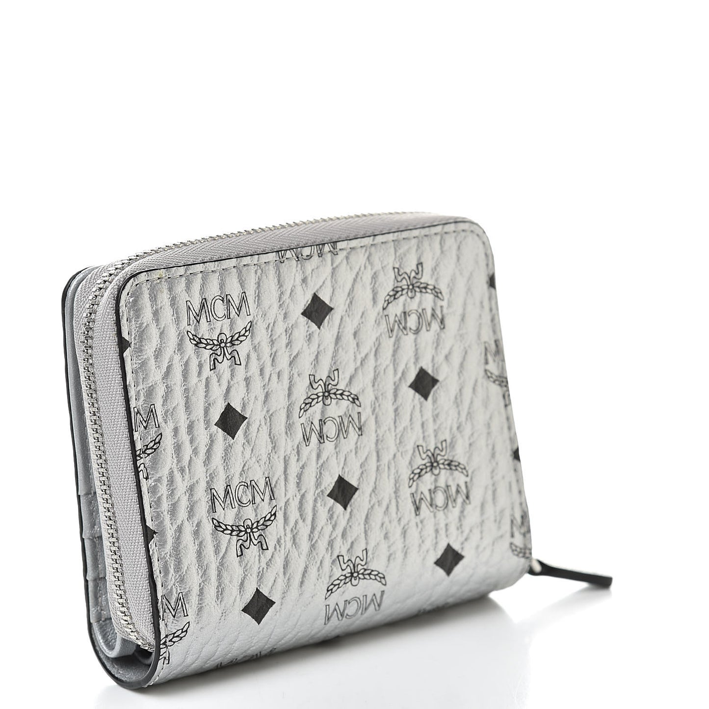 Metallic Visetos Mini Zip Around Wallet Silver