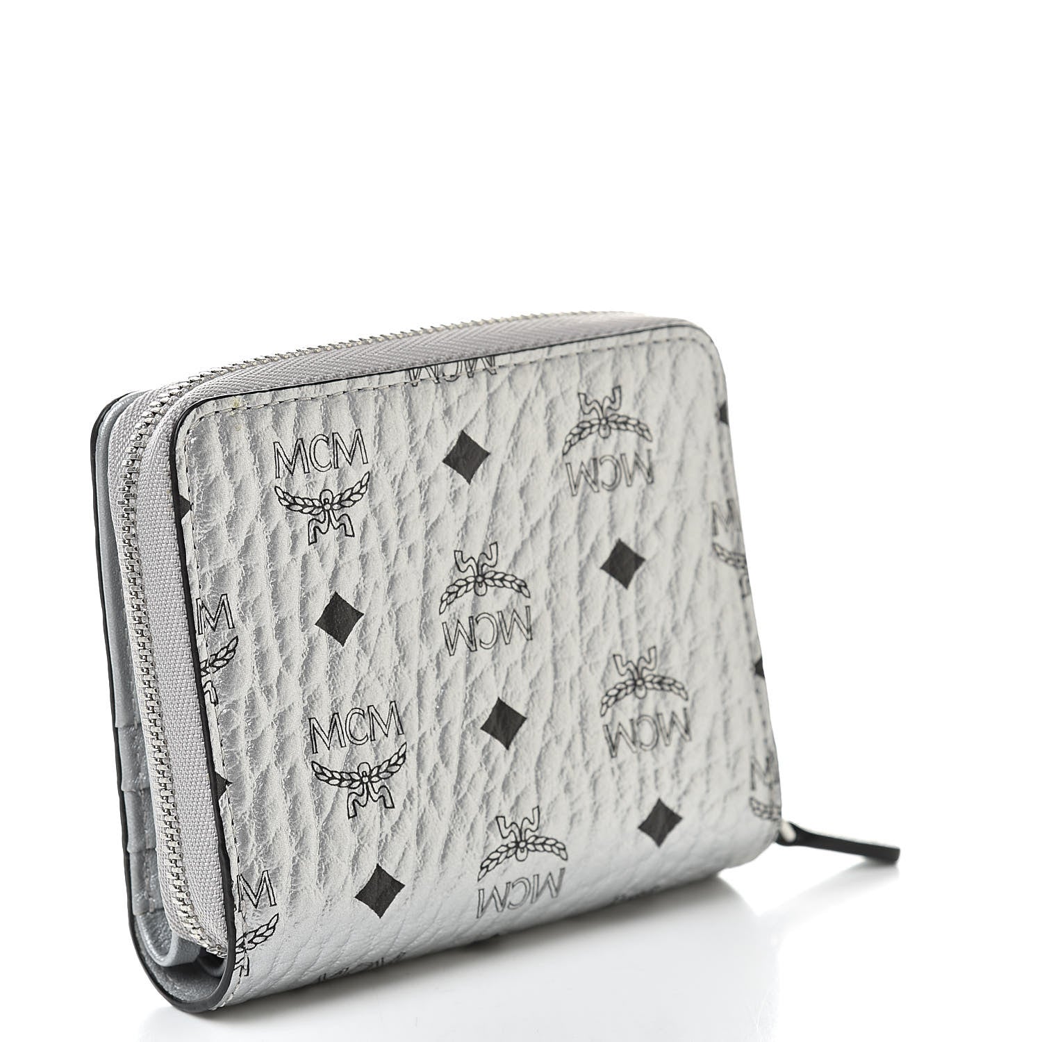 MCM Metallic Visetos Mini Zip Around Wallet Silver 3 of 9