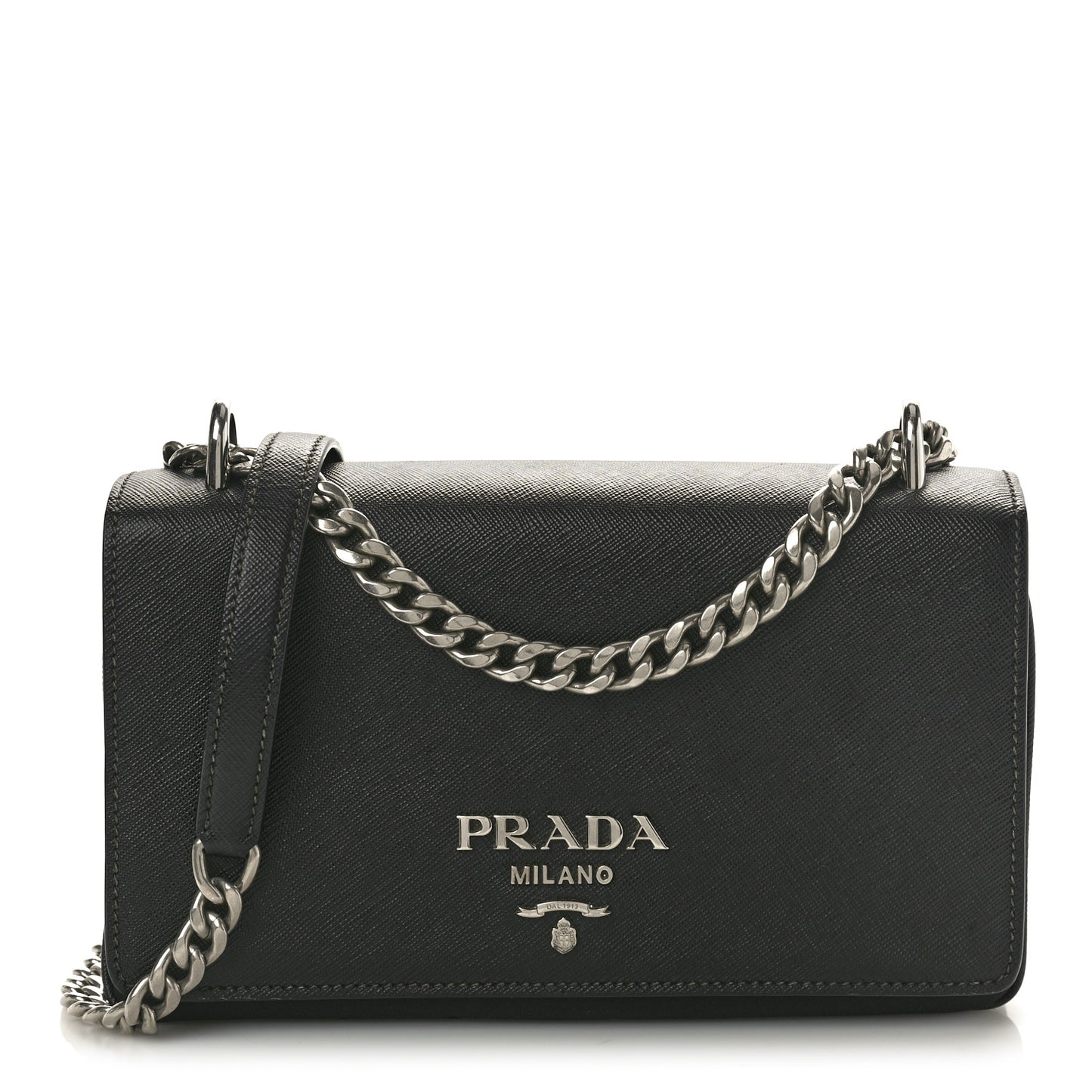 Saffiano Tessuto Nylon Chain Shoulder Bag Black
