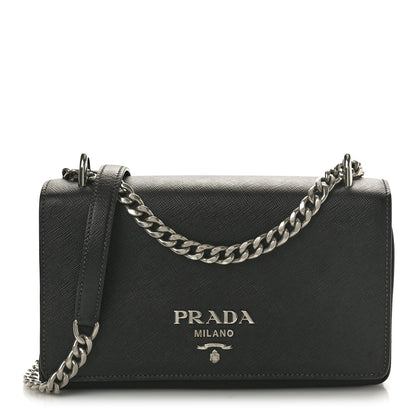 Prada Saffiano Tessuto Nylon Chain Shoulder Bag Black 1 of 10