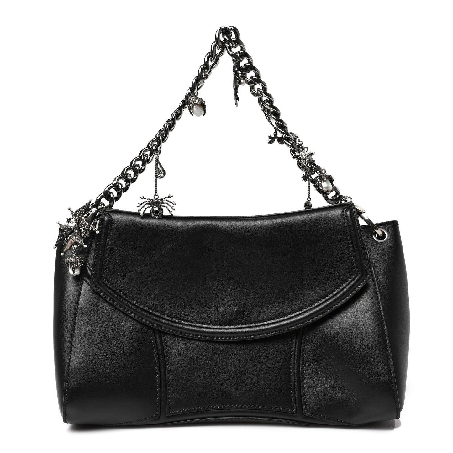 Nappa Chain Medallion Satchel Black