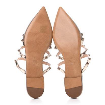 Valentino Garavani Metallic Pebbled Calfskin Patent Rockstud Flat Cage Mules 40.5 Sasso 4 of 4