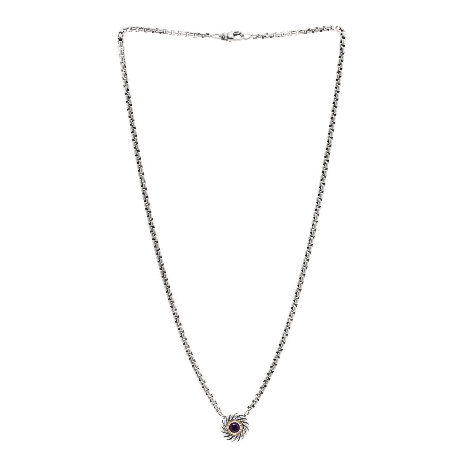 David Yurman Sterling Silver 14K Yellow Gold Amethyst Cookie Necklace 3 of 6
