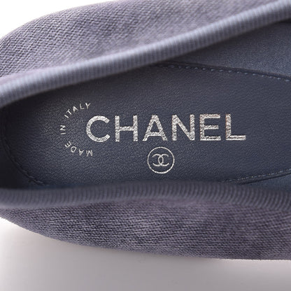Chanel Satin Denim Goatskin CC Cap Toe Ballerina Flats 37.5 Blue 6 of 9