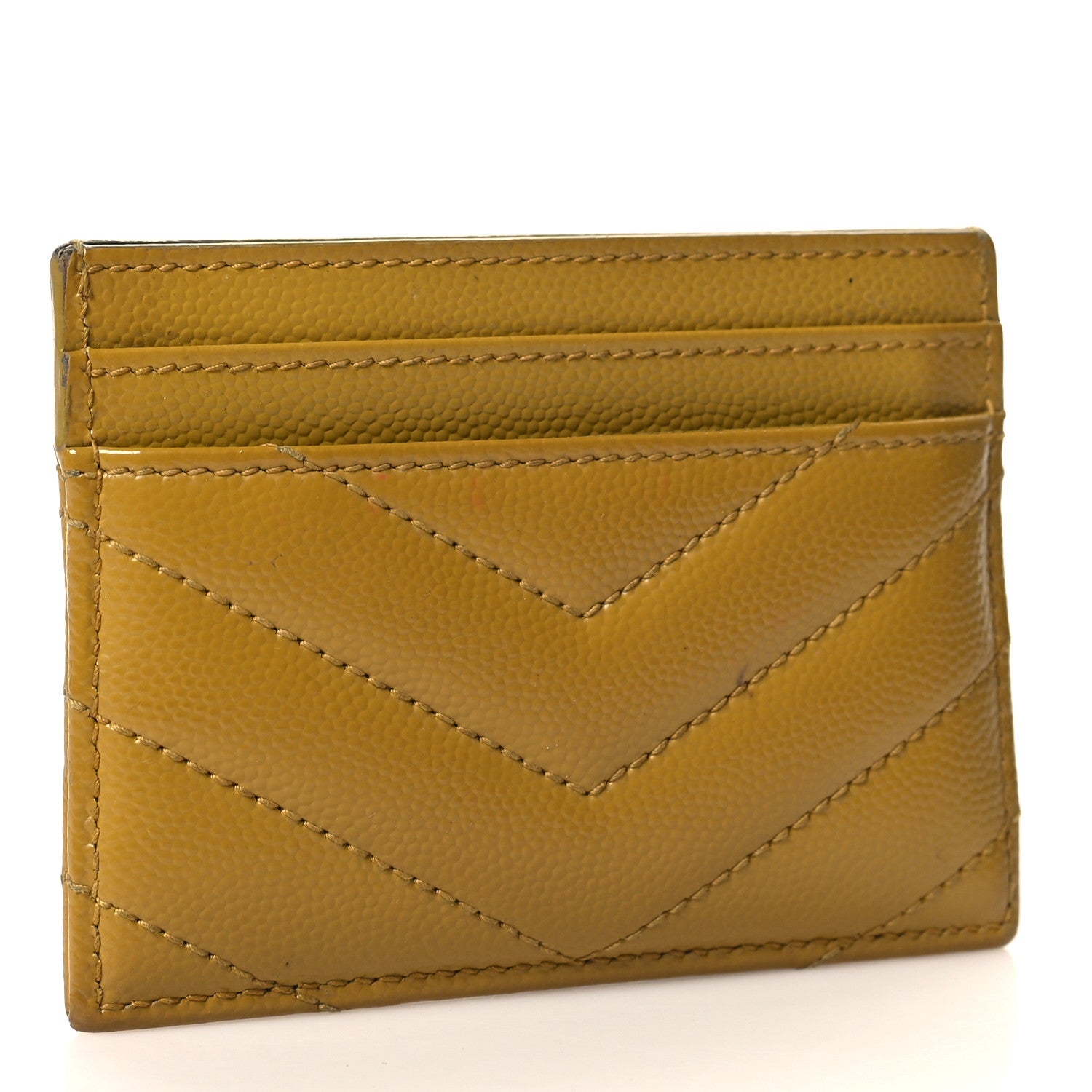 Saint Laurent Grain De Poudre Matelasse Chevron Monogram Credit Card Case Light Chartreuse 3 of 7