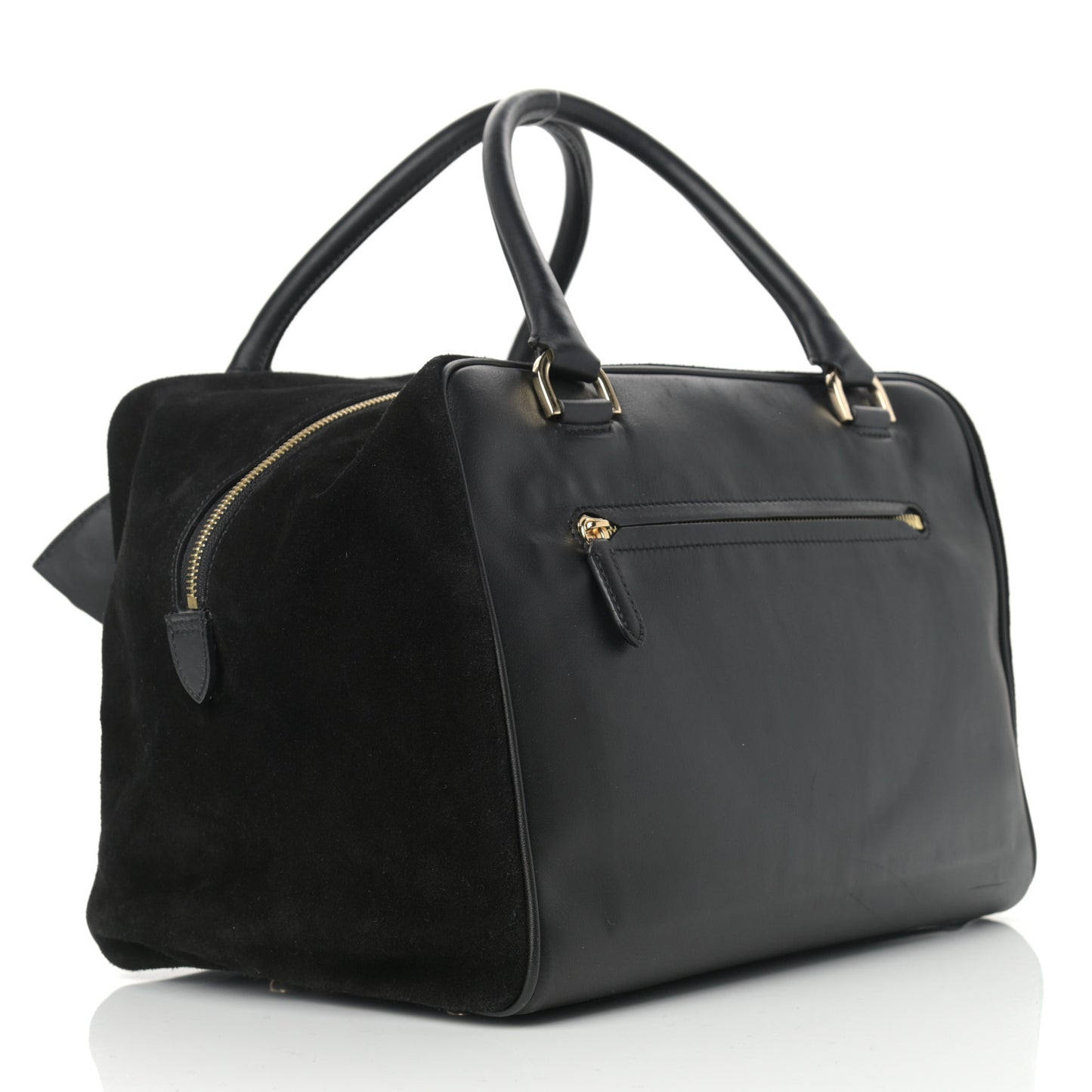 Calfskin Suede Maisie Clipper Satchel Black