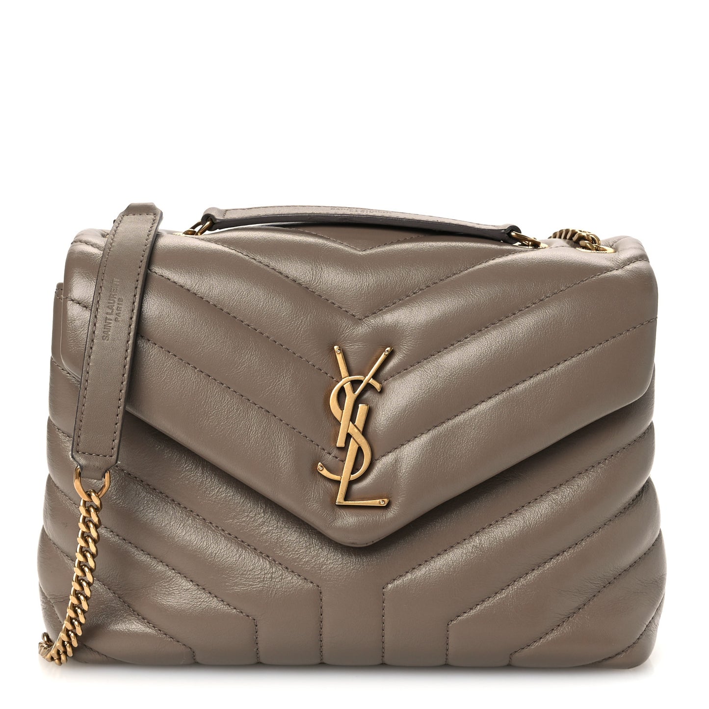 Calfskin Y Quilted Monogram Small Loulou Chain Satchel Dark Beige