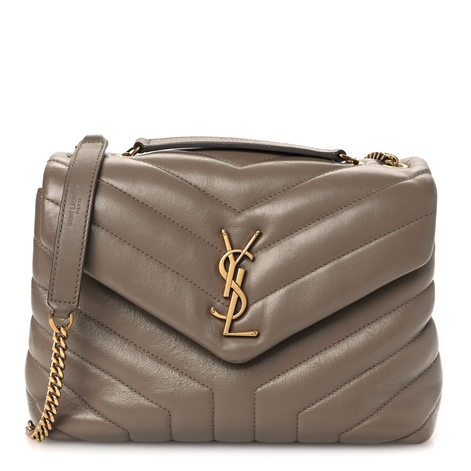 Saint Laurent Calfskin Y Quilted Monogram Small Loulou Chain Satchel Dark Beige 1 of 10