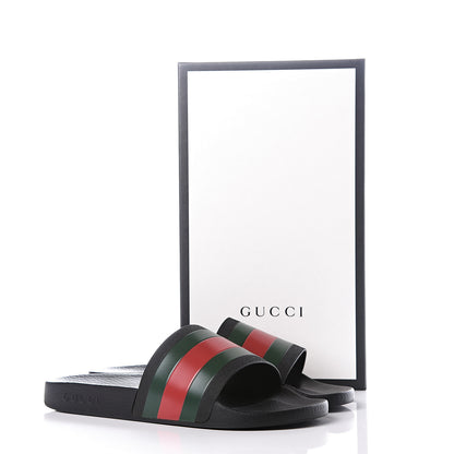 Gucci Rubber Web Mens Pool Slide Sandals 11 Black Green Red 11 of 11