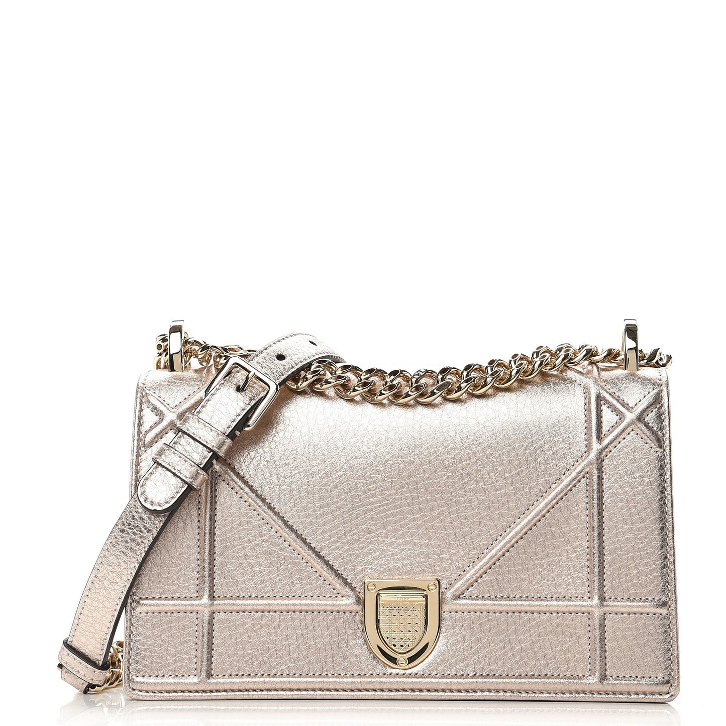 Metallic Grained Calfskin Small Diorama Flap Bag Copper